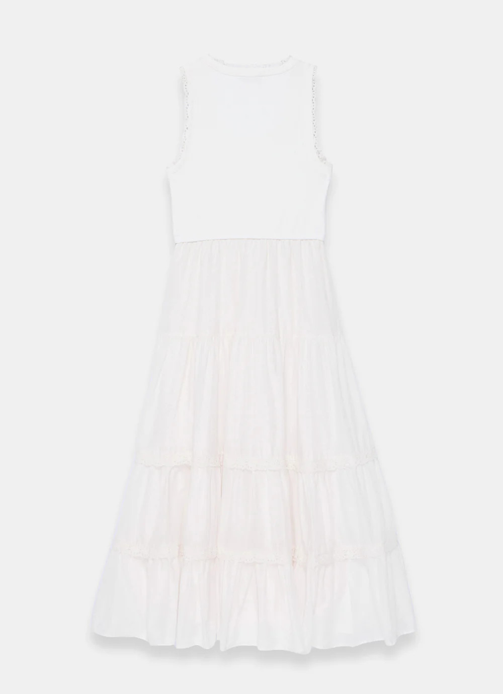 White Crochet Trim Tiered Midi Dress | Mint Velvet