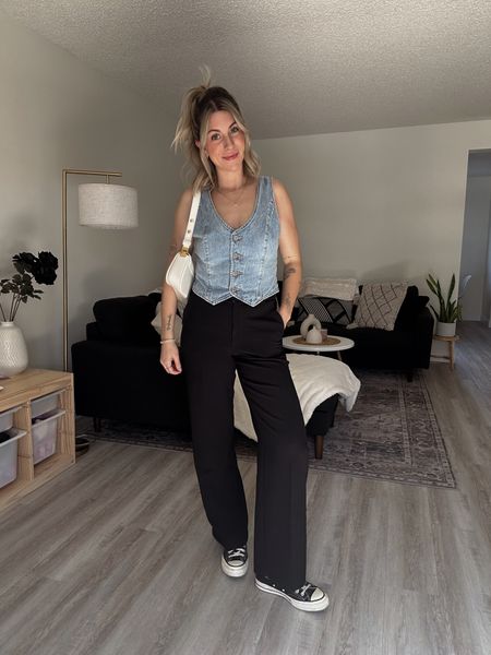 Easy spring ootd 
Denim vest is from aritzia 
Pants are also aritzia, love that these don’t have any pleats, or belt loops. Looks very clean 👌🏼 


#LTKstyletip