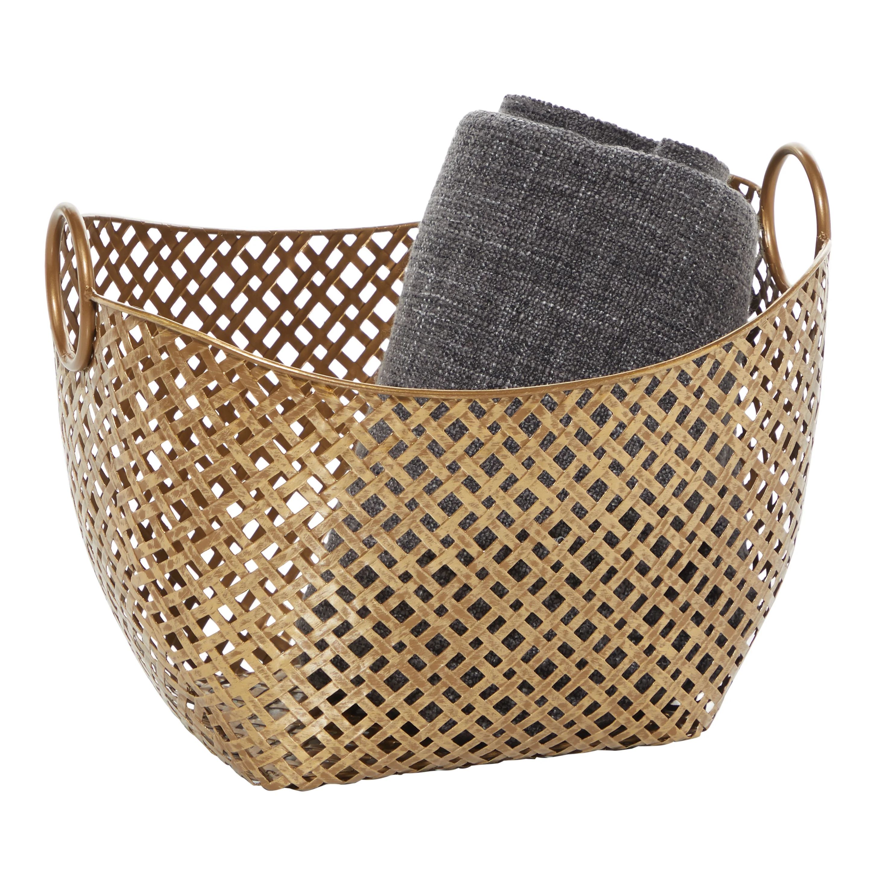 DecMode 16.75" x 11.5" Gold Metal Contemporary Storage Basket, 1 - Piece - Walmart.com | Walmart (US)