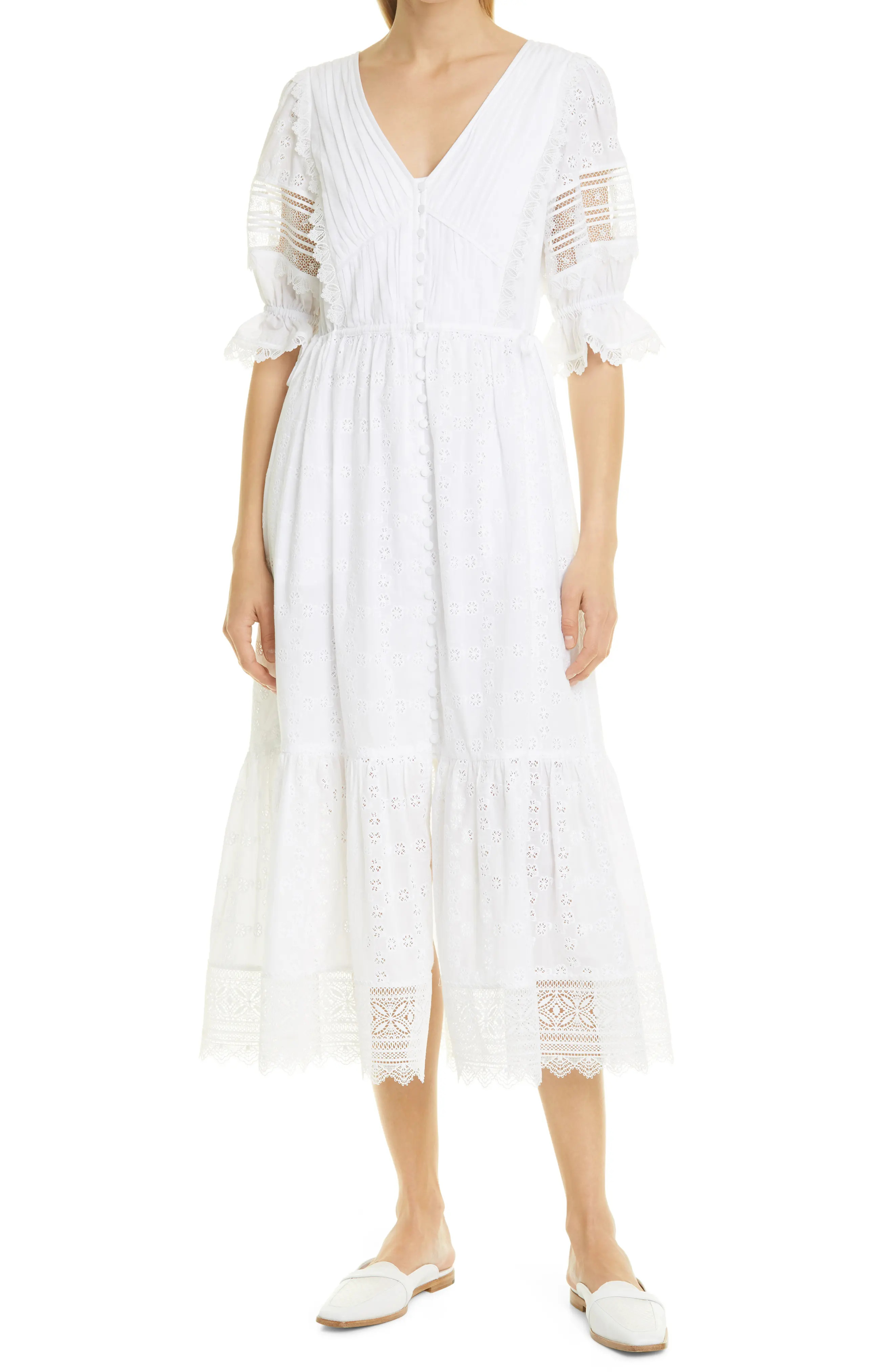Women's Self-Portrait Cotton Eyelet Dress, Size 4 - White | Nordstrom