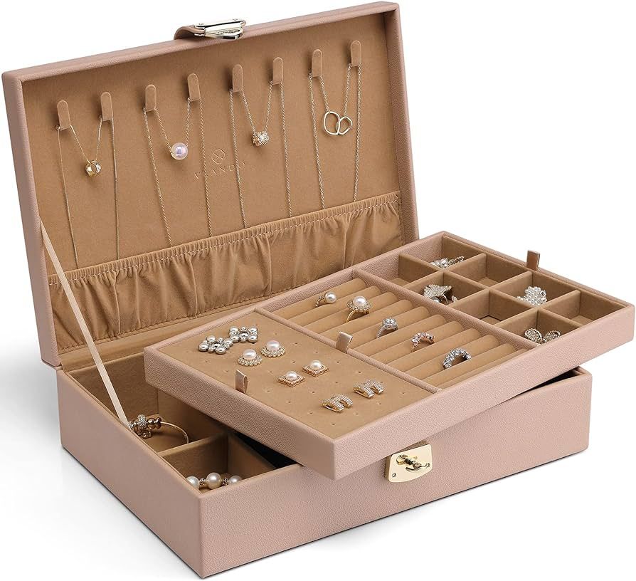 Vlando Jewelry Box for Women Girls 2 Layer Large Jewelry Organizer Storage Case PU Leather Jewell... | Amazon (US)