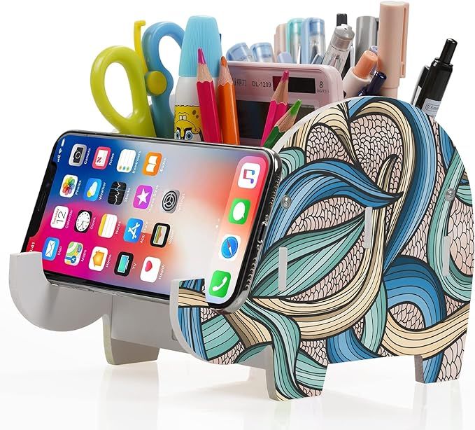 MOKANI Pen Pencil Holder for Desk Cute Elephant Gifts Desk Organizer Marker Makeup Brush Holders ... | Amazon (US)