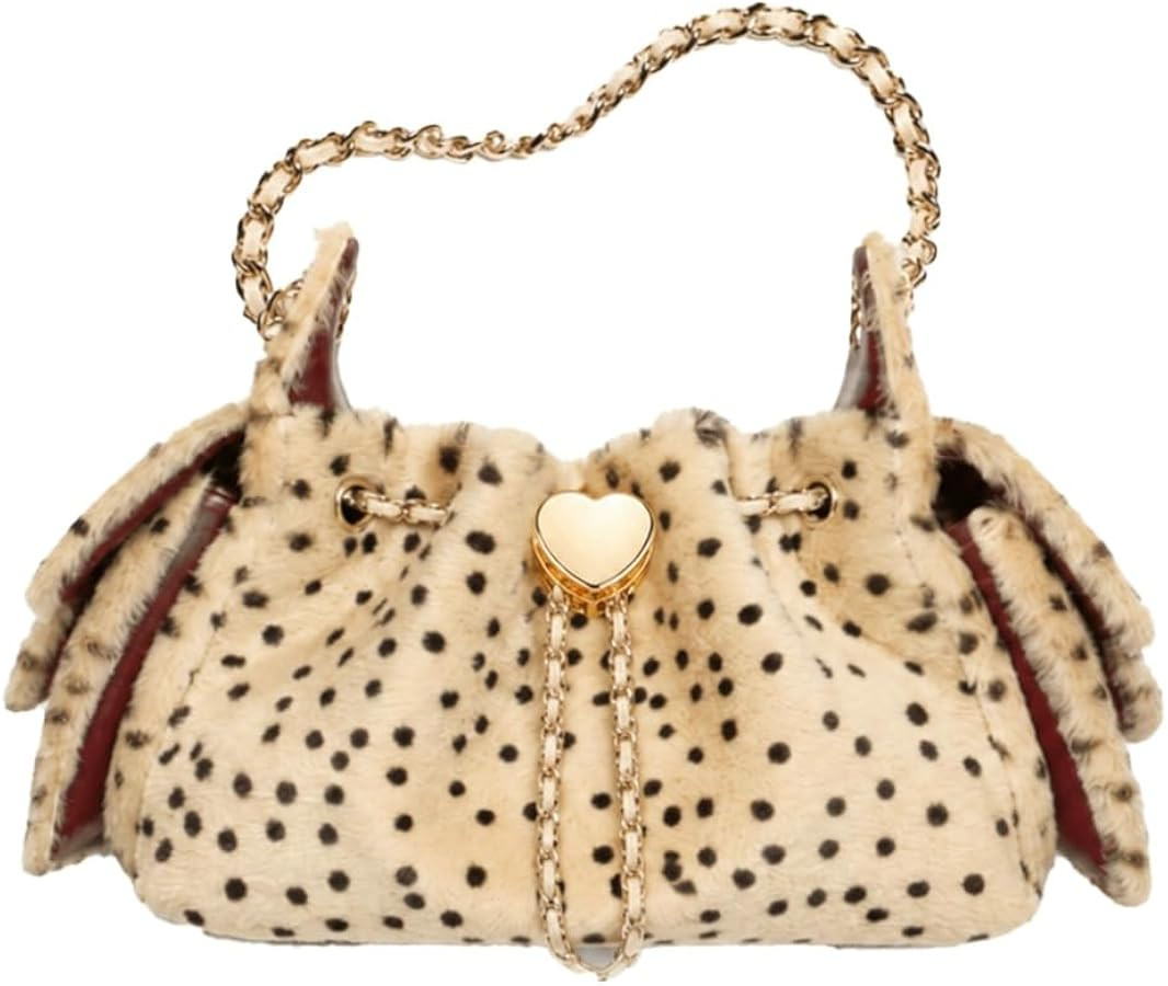 Polka Dot Fuzzy Bucket Bags for Women Luxury Tote Shoulder Crossbody Purse | Amazon (US)