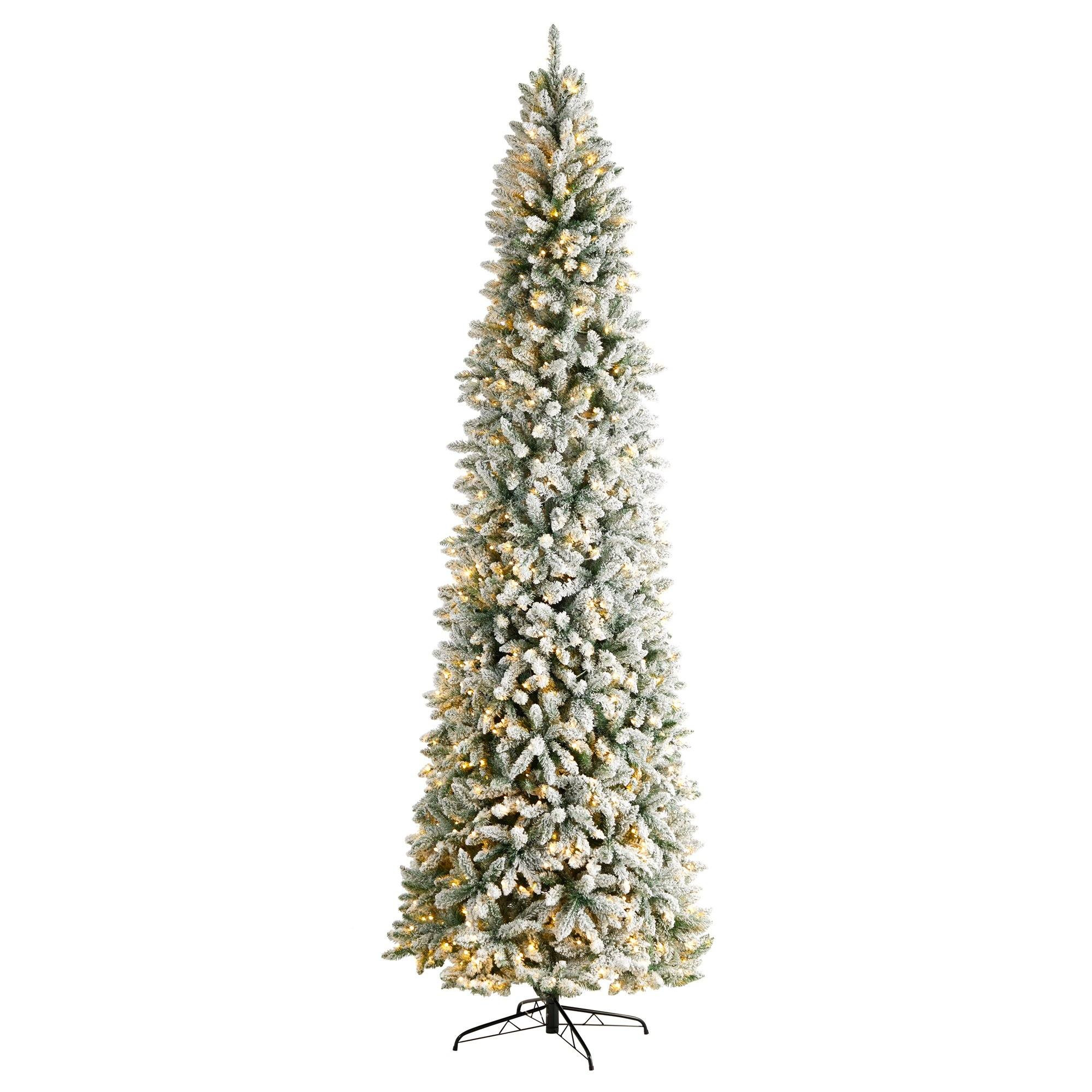 10’ Slim Flocked Montreal Fir Artificial Christmas Tree | Nearly Natural