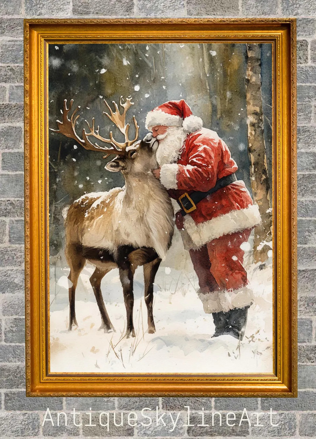 PRINTABLE vintage Santa Claus wall art, farmhouse Christmas print, Santa and his reindeer, Santa ... | Etsy (US)