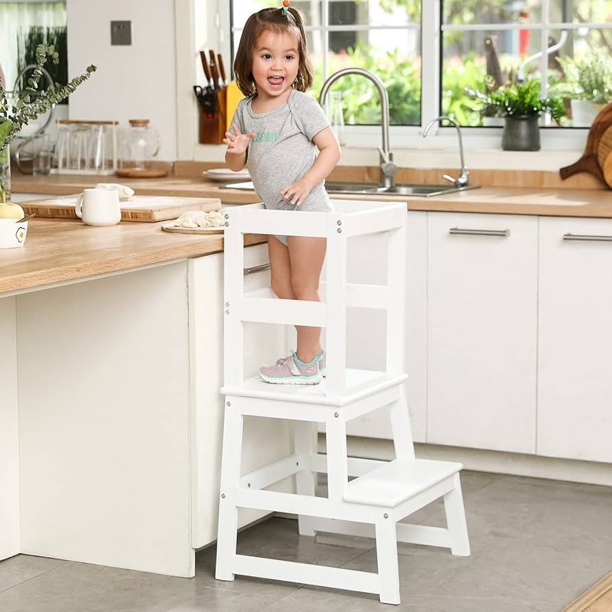 Kids Kitchen Step Stool for Kids with Safety Rail,Solid Wood Construction Toddler Learning Stool,... | Amazon (US)