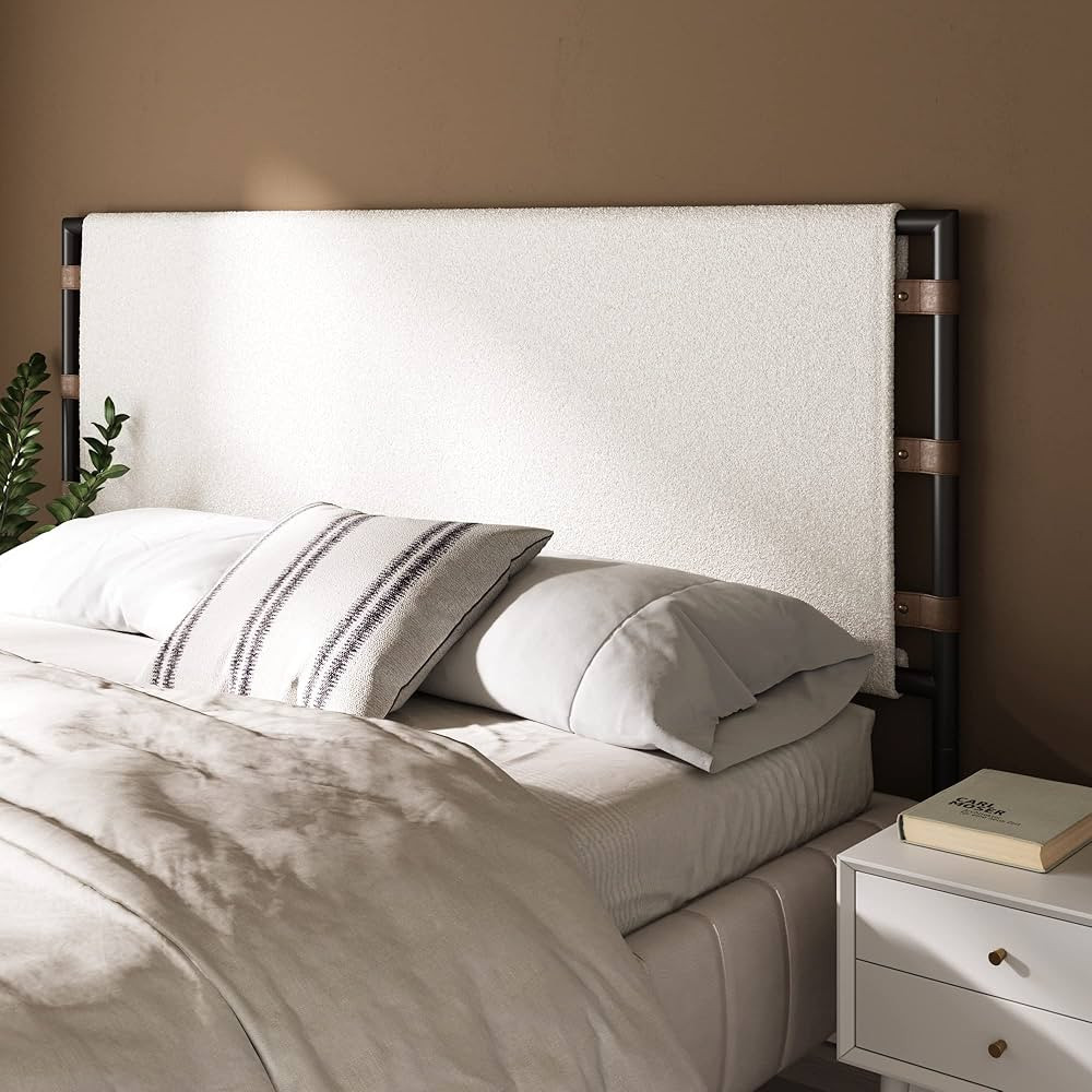 Nathan James Aspen Upholstered Headboard, King, White/Gunmetal | Amazon (US)