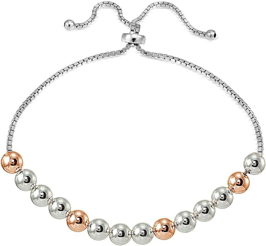 Hoops & Loops Sterling Silver 6mm Bead Adjustable Bracelet | Amazon (US)