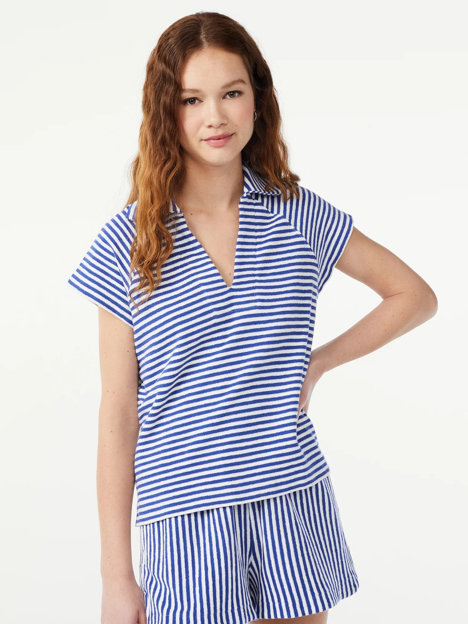 Free Assembly Women's Raglan Sleeve Polo Shirt - Walmart.com | Walmart (US)