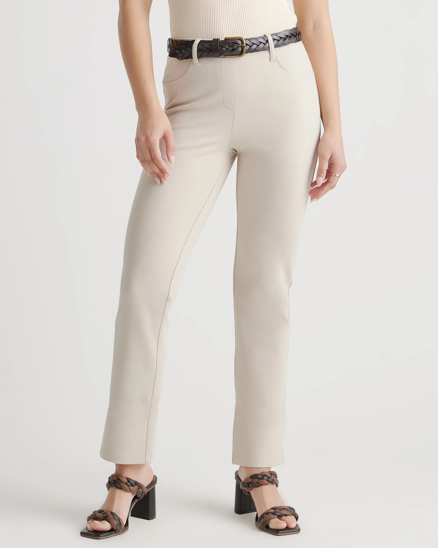 Quince | Women's Ultra-Stretch Ponte Straight Leg 4-Pocket Pants in Charcoal, Size Large, Rayon | Quince