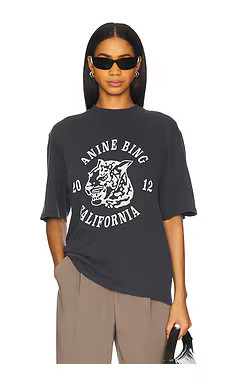 ANINE BING Avi Tee Collegiate Leopard in Washed Charcoal from Revolve.com | Revolve Clothing (Global)