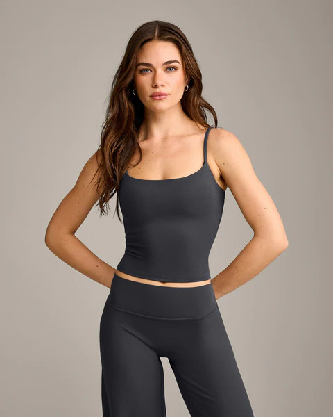 SoftMotion™ Strappy Mid Vest with Built in Bra Shelf with Gray Logo 
 Coal | Oner Active (UK / US)