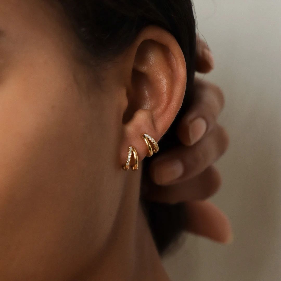 Double Hoop Huggie Earrings by Caitlyn Minimalist Pave Gold Huggie Hoops Diamond Earrings Bridesm... | Etsy (US)