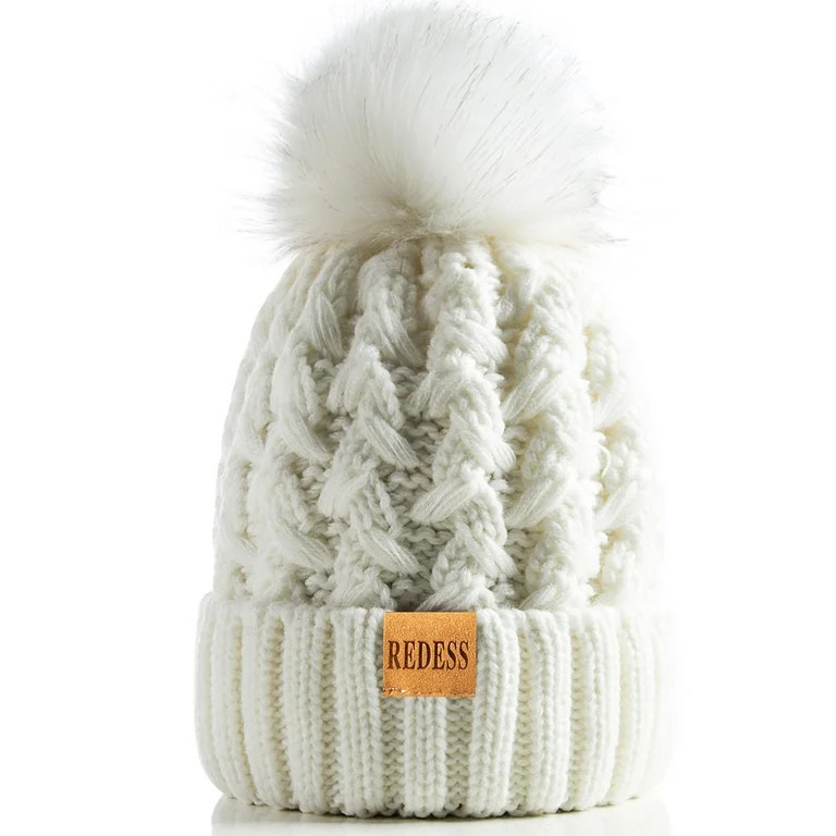 REDESS Women's Winter Pompom Beanie Hat for Women and Girl-White | Walmart (US)