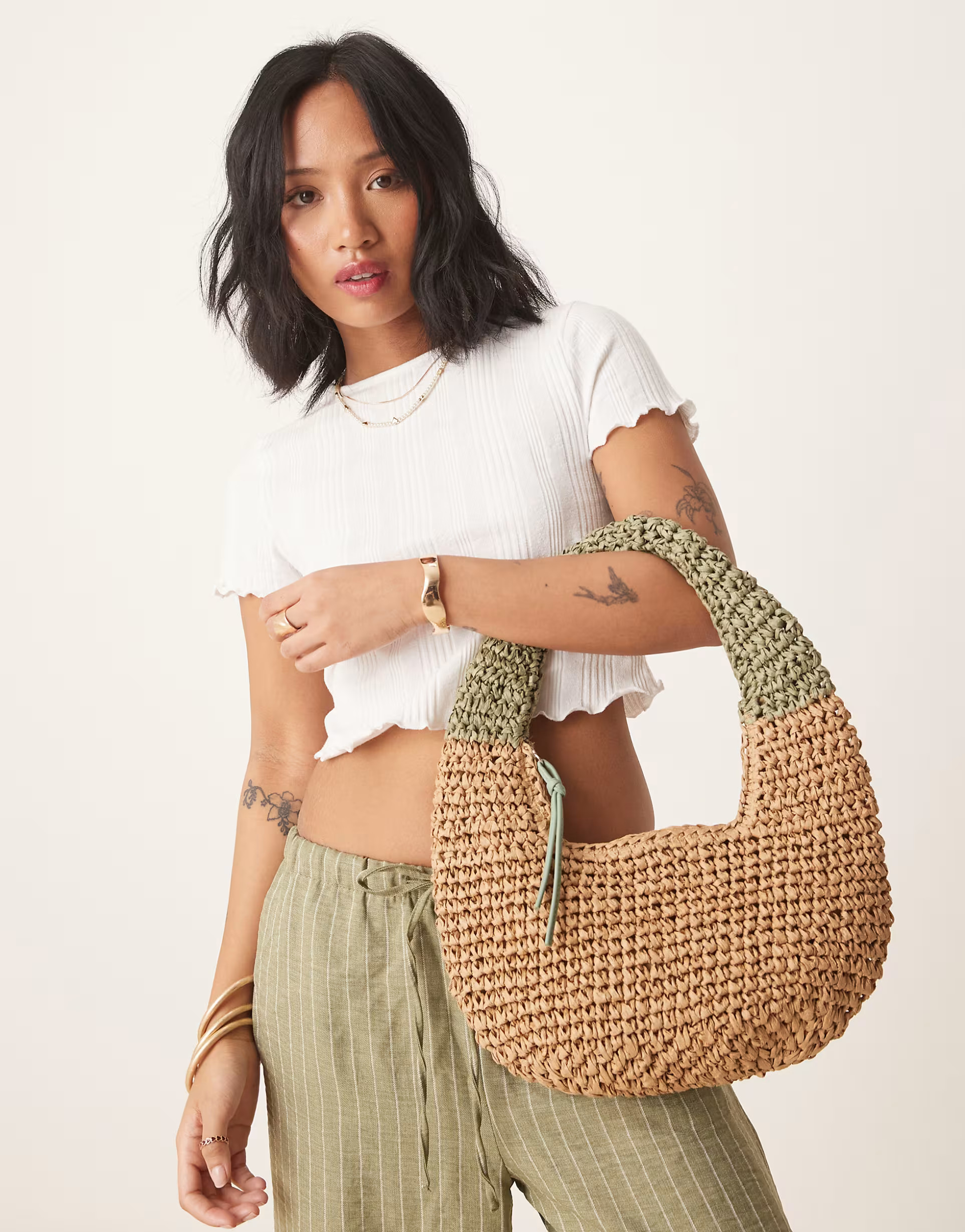 My Accessories straw grab bag in green and natural beige | ASOS | ASOS (Global)