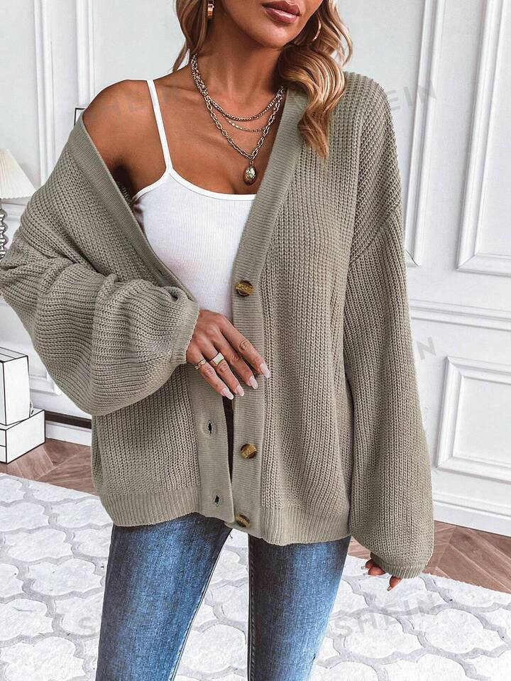 8-29%SHEIN LUNE Women's Solid Color Drop Shoulder Cardigan With Double Pockets, Open Front#7 Best... | SHEIN