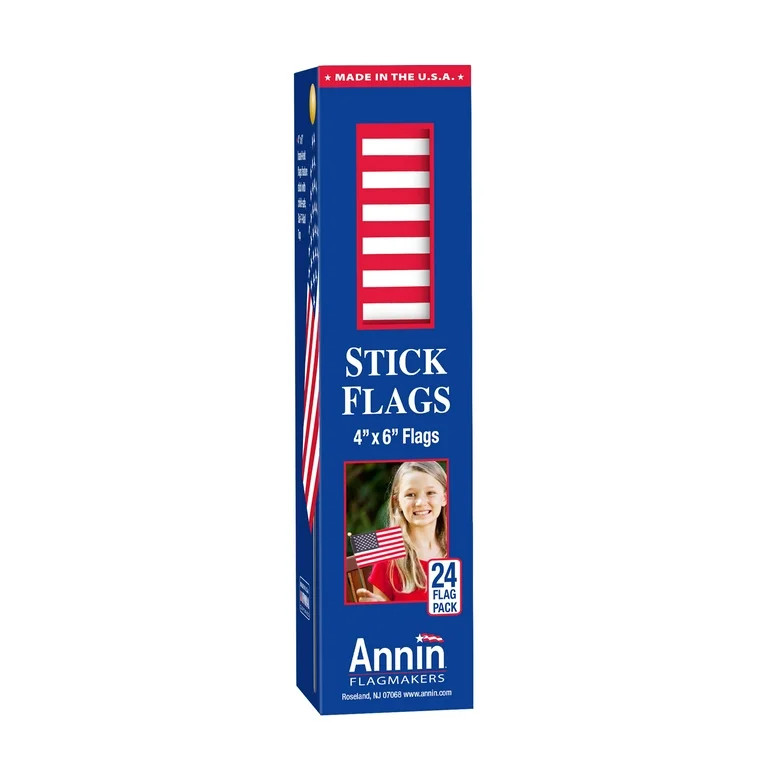 Annin 4" x 6" 24-Pack U.S. Polycotton Stick Flag Decoration Mounted on a 10 inch Staff with Gold ... | Walmart (US)