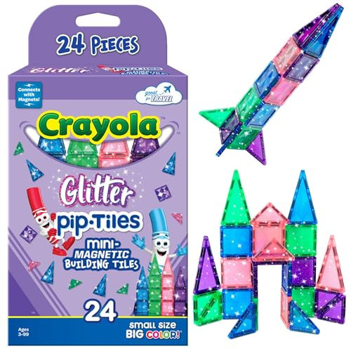 CreateOn Crayola Mini Magnetic PIP-Tiles, Building Set for Kids, Magnetic Building Toys for Kids, STEM Travel Toys for Boys and Girls Ages 3+, 24-Piece Set (Glitter) | Amazon (US)
