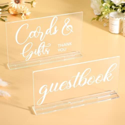 Yulejo 2 Pieces Acrylic Wedding Reception Sign Guest Book Sign Cards and Gifts Wedding Sign with Sta | Amazon (US)
