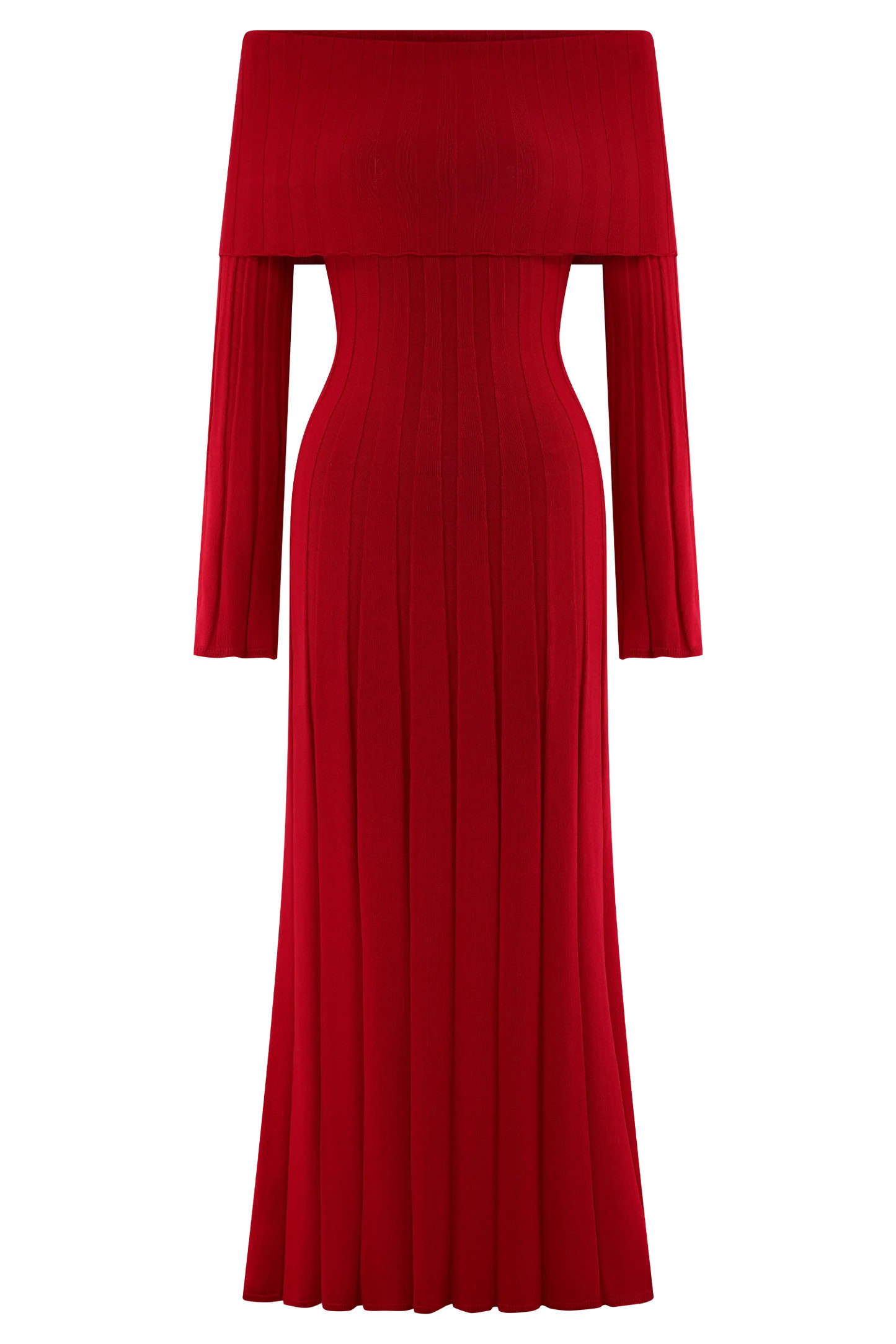 Alonza Long Sleeve Knit Midi Dress - Red | Meshki (APAC)