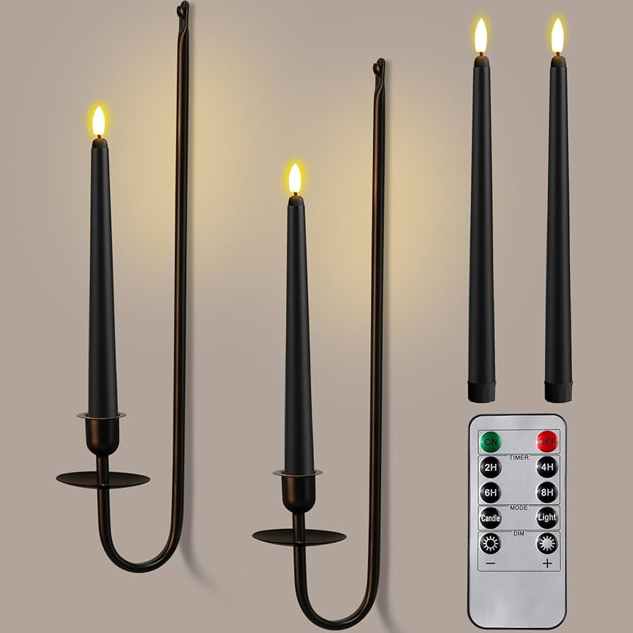 Tessco for you Candelabros de Metal para Montaje en Pared con Velas Cónicas LED Sin Llama de 9.6... | Amazon (US)