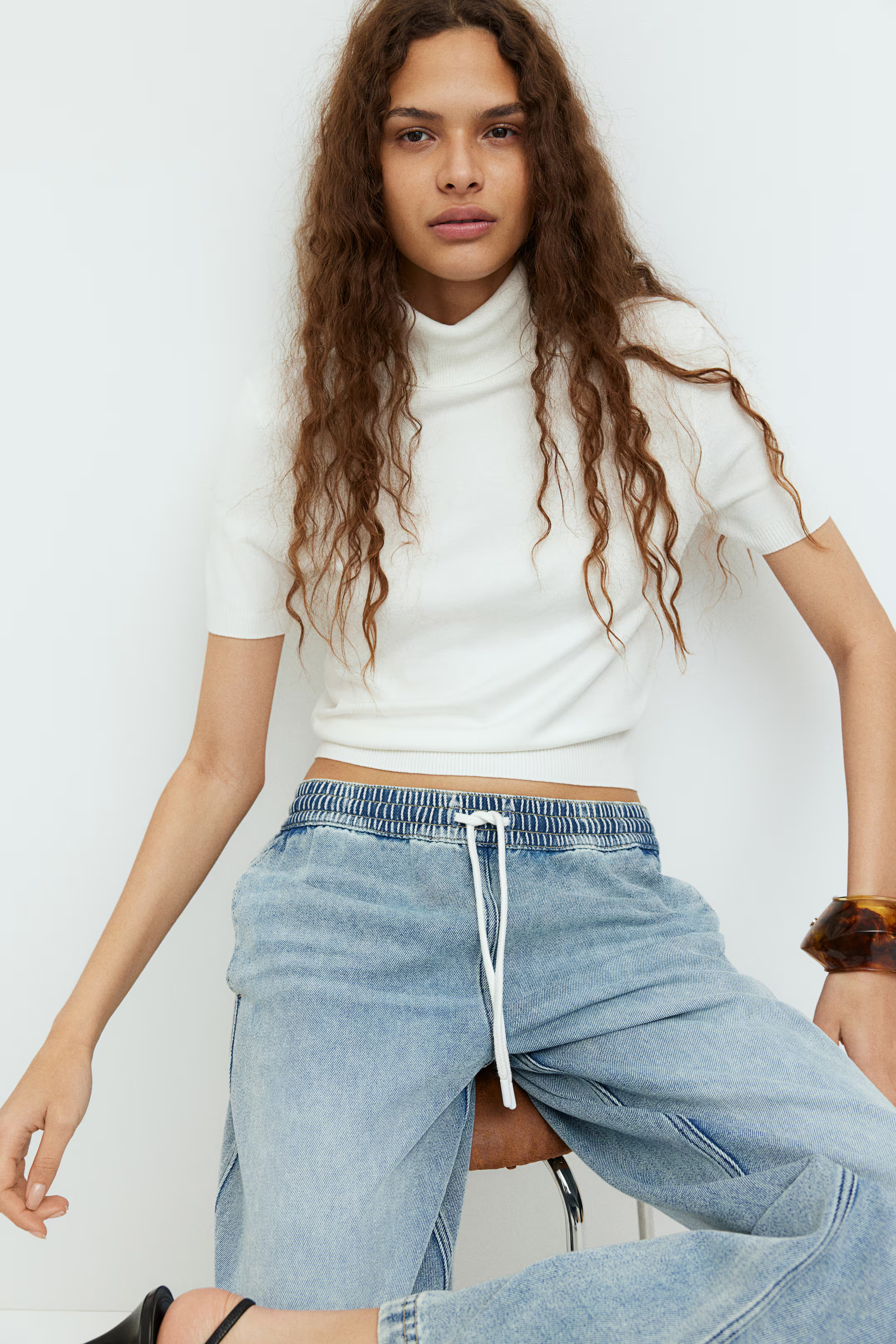 Fine-Knit Turtleneck Top - Cream - Ladies | H&M US | H&M (US + CA)