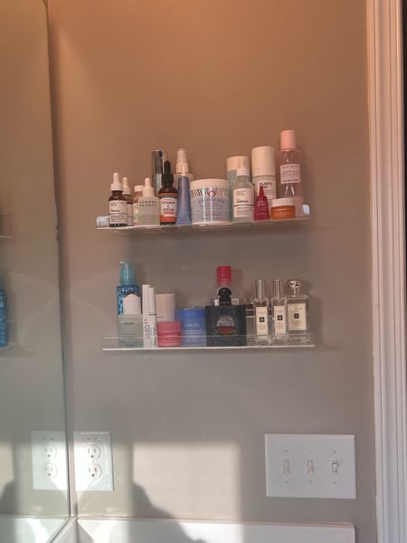 New floating acrylic shelves for my hair products, skincare, and fragrances. Very affordable and easy to install. Comes in a few different colors and quantity options. Love them!

#LTKHome #LTKFindsUnder50