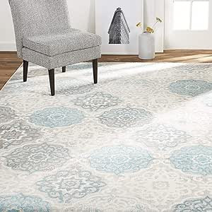 Home Dynamix Boho Andorra Transitional Damask Area Rug, Grey/Blue, 6'6"x9'6" | Amazon (US)