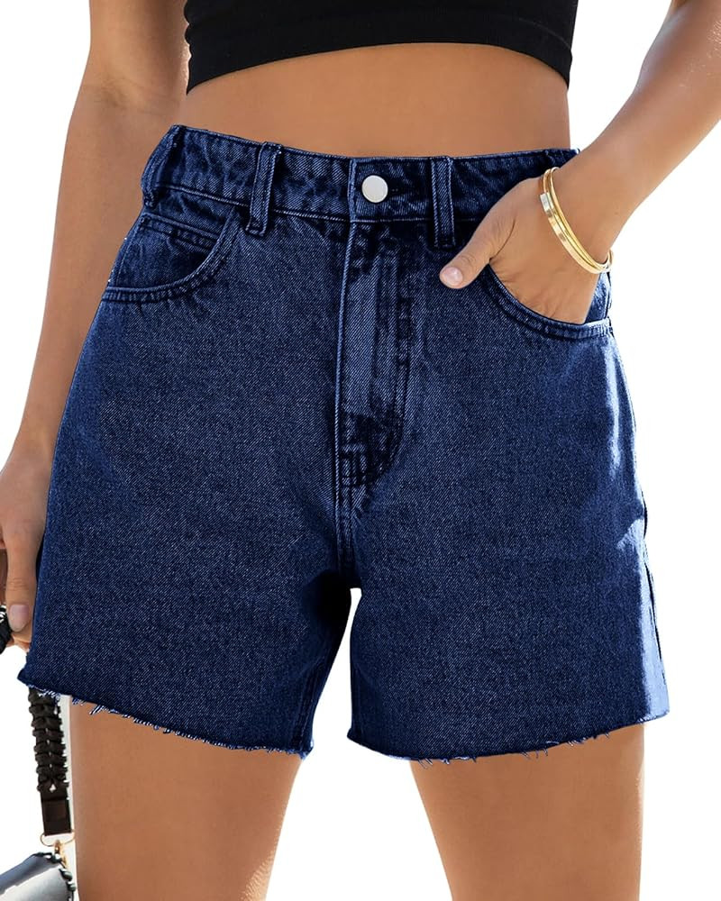 Cicy Bell Womens High Waisted Jean Shorts Summer Baggy Stretchy Straight Leg Raw Hem Mom Denim Sh... | Amazon (US)