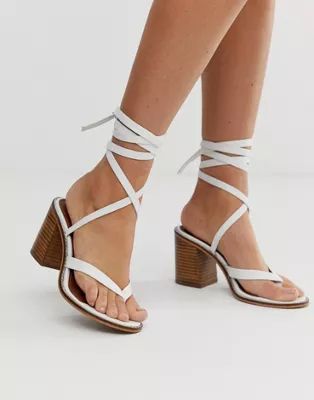 ASOS DESIGN Tropical leather tie leg sandals in white | ASOS UK
