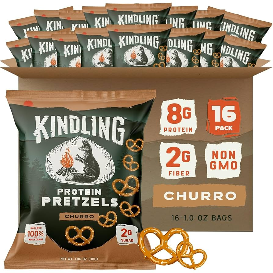 Kindling Protein Pretzels - Churro| Protein-Packed Snack Size Bags | Kosher | 8-9g Protein Per Se... | Amazon (US)