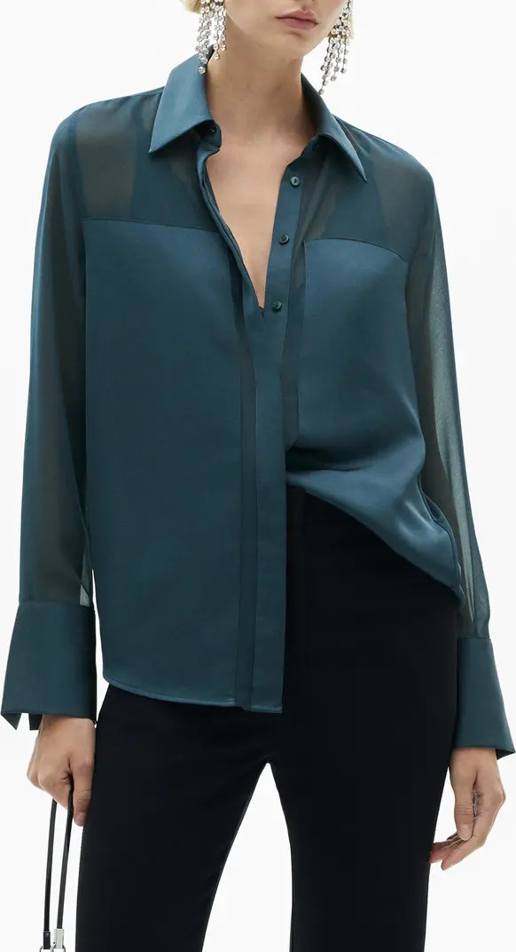 MANGO Doyle Semisheer Chiffon Button-Up Shirt | Nordstrom | Nordstrom
