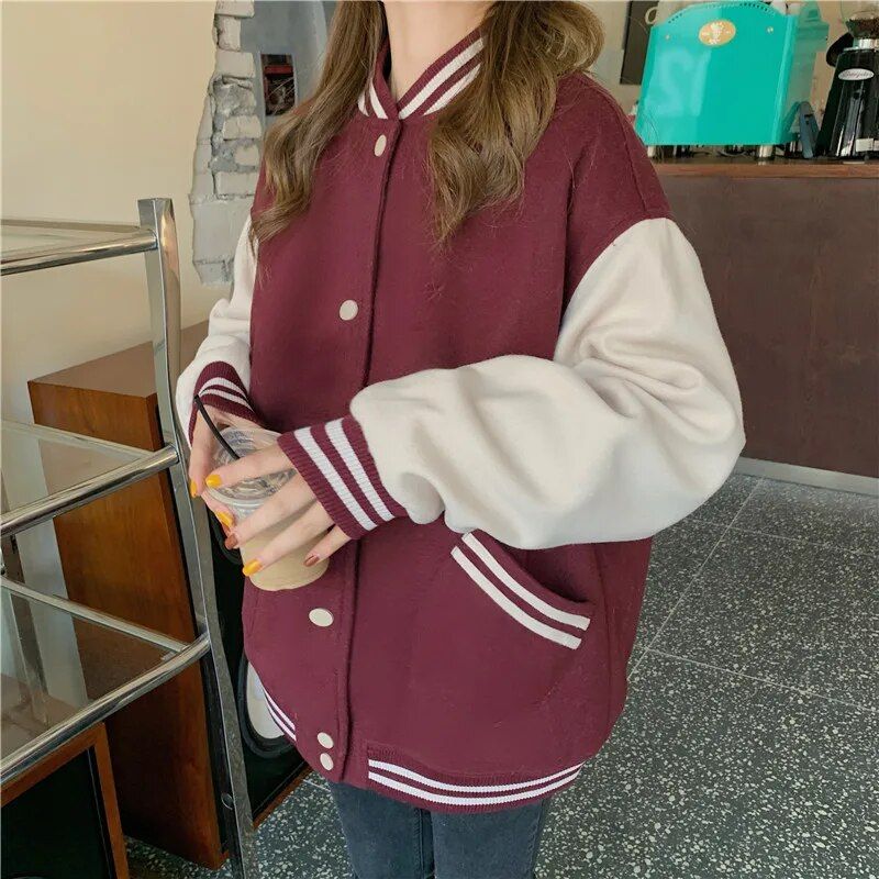 Autumn Y2k Baseball Jackets for Women 2022 Fashion Winter Coat Vintage Varsity Bomber Jacket Red ... | Walmart (US)