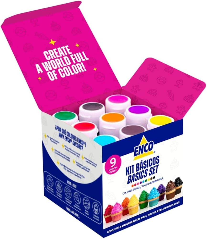 ENCO 9 Basic Food Coloring Gel Set 1.41 oz each (40 g) Concentrated, Vegan, Includes Color Mixing... | Amazon (US)