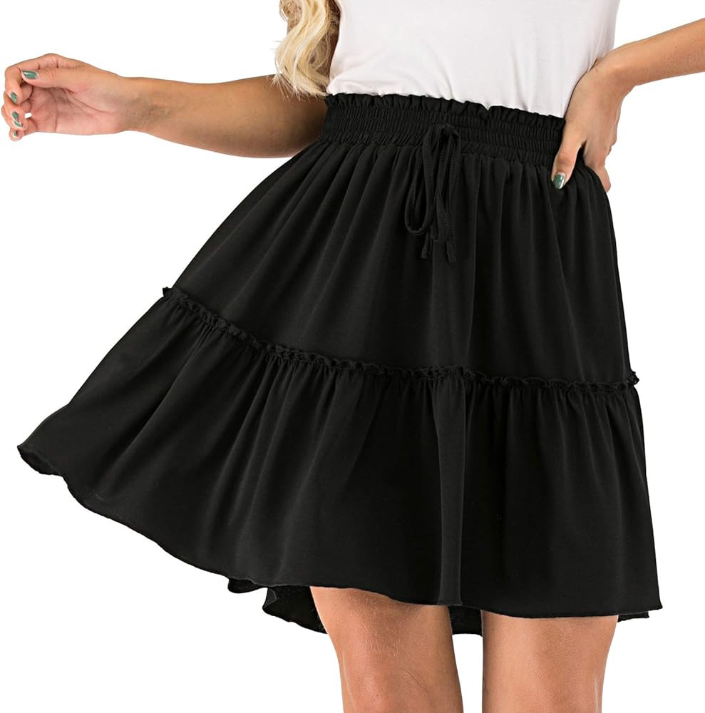 Women' Waistband Short Skirt Layered Flared Mini Skirt with Drawstring … | Amazon (US)