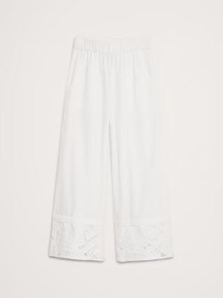 High-Rise Wide-Leg Embroidered Cotton Poplin Cropped Pull-On Pant | Banana Republic (US)