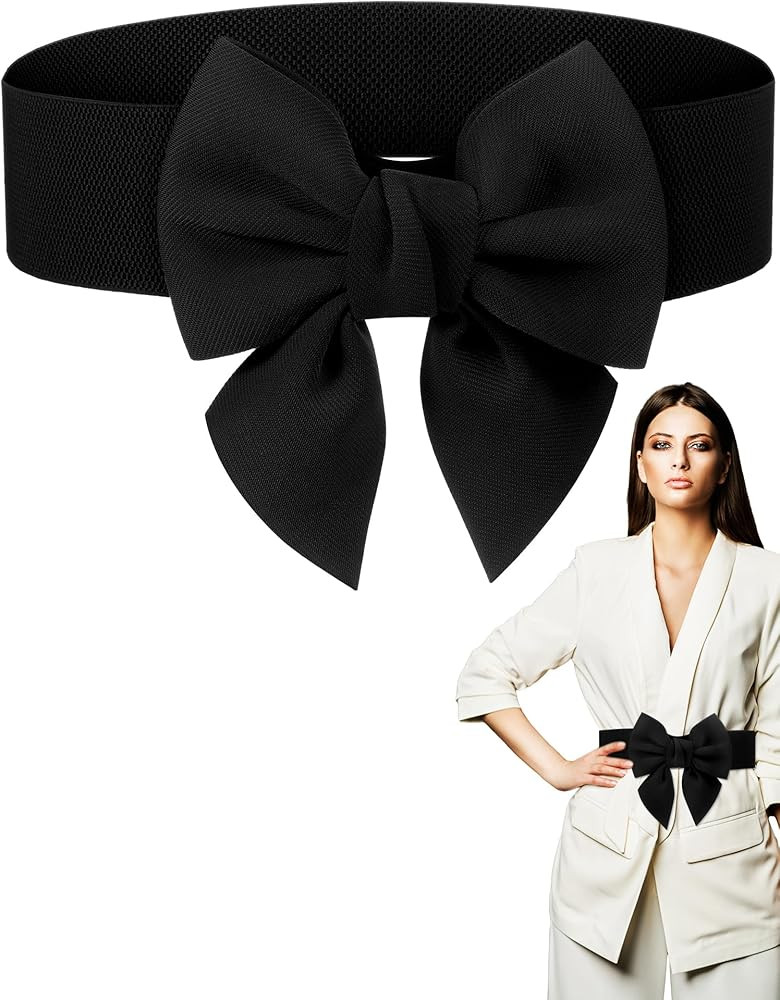 Geyoga Women Bow Belt Elastic Waist Belt Bowknot Stretchy Corset Dress Sash 2.4'' Wide | Amazon (US)