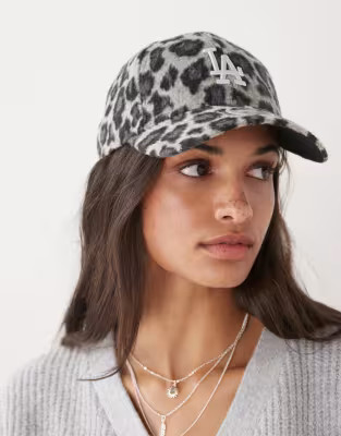 New Era Womens LA Dodgers 9forty fleece leopard print cap in grey | ASOS (Global)