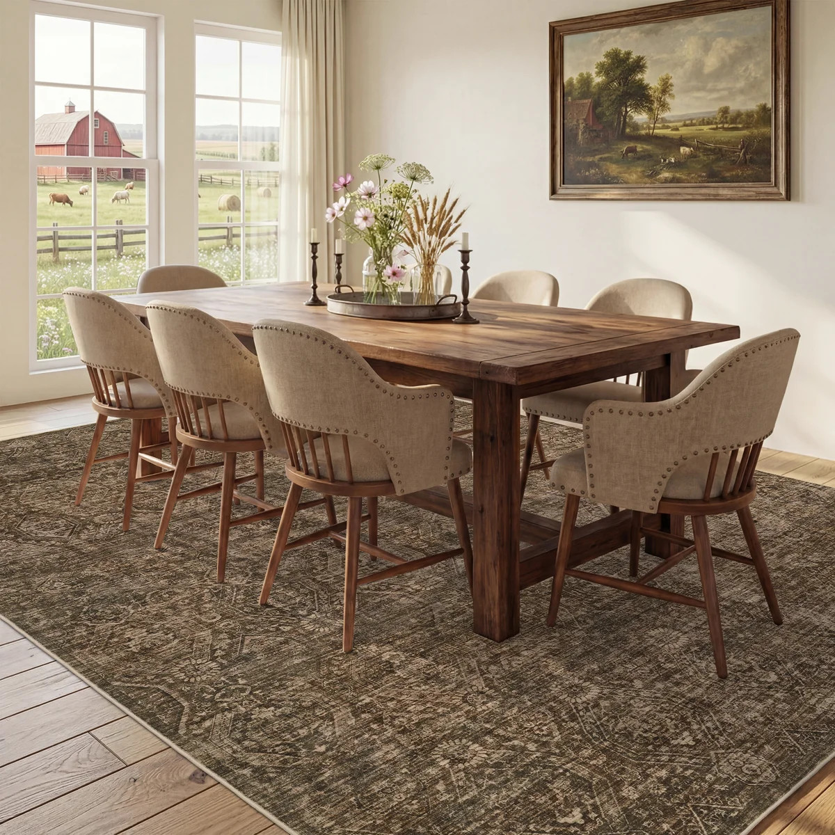 Soft Washable Vintage Distressed Brown Area Rug with Non-Slip Backing | Wayfair North America