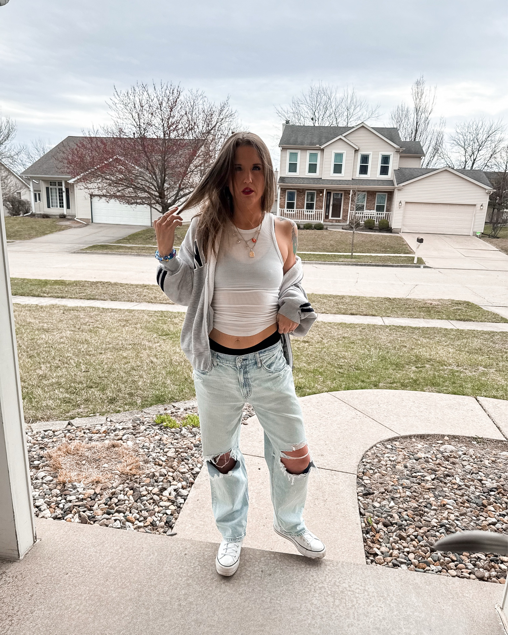 Todays ootd. Casual and comfy per usual. Hit a boxer brief under the jeans since they’re entirely too big but I love them and refuse to not wear them 🦦😘✨ | women’s clothes | streetwear | y2k fashion | accessories 
#streetwearstyle #styleinspo #womensstyle #fashionforfemales #urbanstyle 

#LTKSeasonal #LTKFindsUnder50 #LTKStyleTip