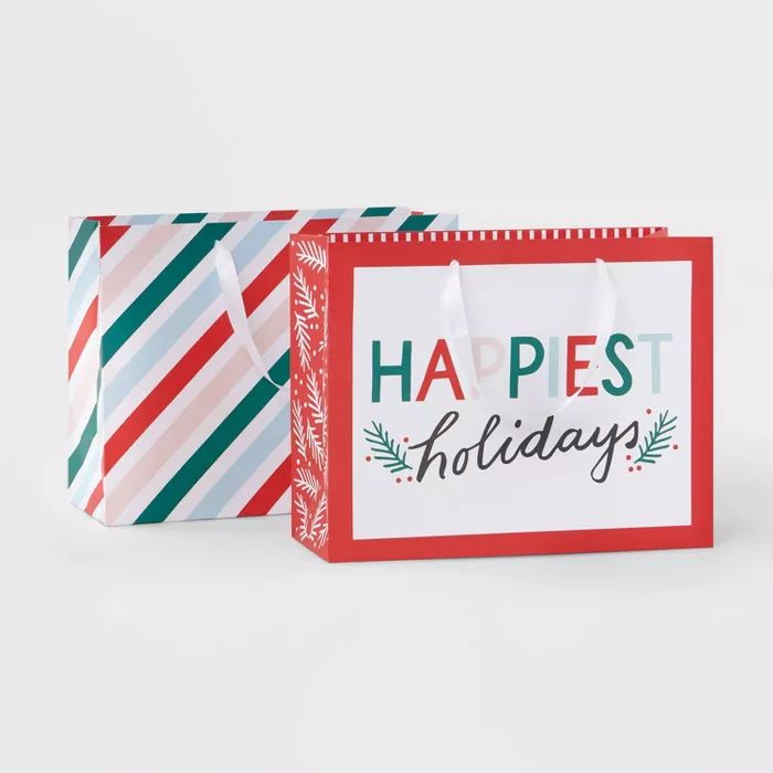 2ct Large Vogue Happy Holidays Gift Bags Green/Red - Wondershop&#8482; | Target