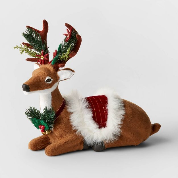 8" Faux Fur Sitting Reindeer Decorative Figurine Brown - Wondershop™ | Target