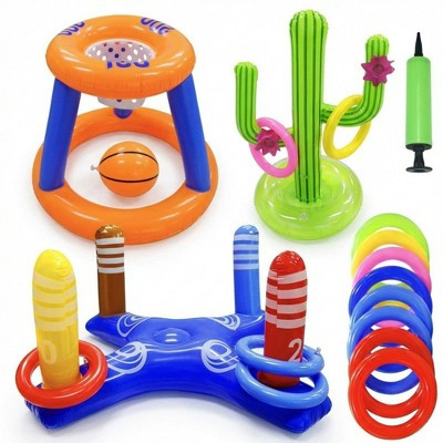 Alilang Inflatable Pool Games Set with Basketball Hoop and Ring Toss Water Toy Kit for Pool Parties, Multicolored | Target