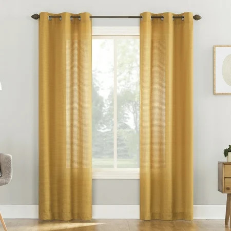 Mainstays Waffle Casual Textured Semi-Sheer Grommet Curtain Panel Pair 38 x63 Gold | Walmart (US)