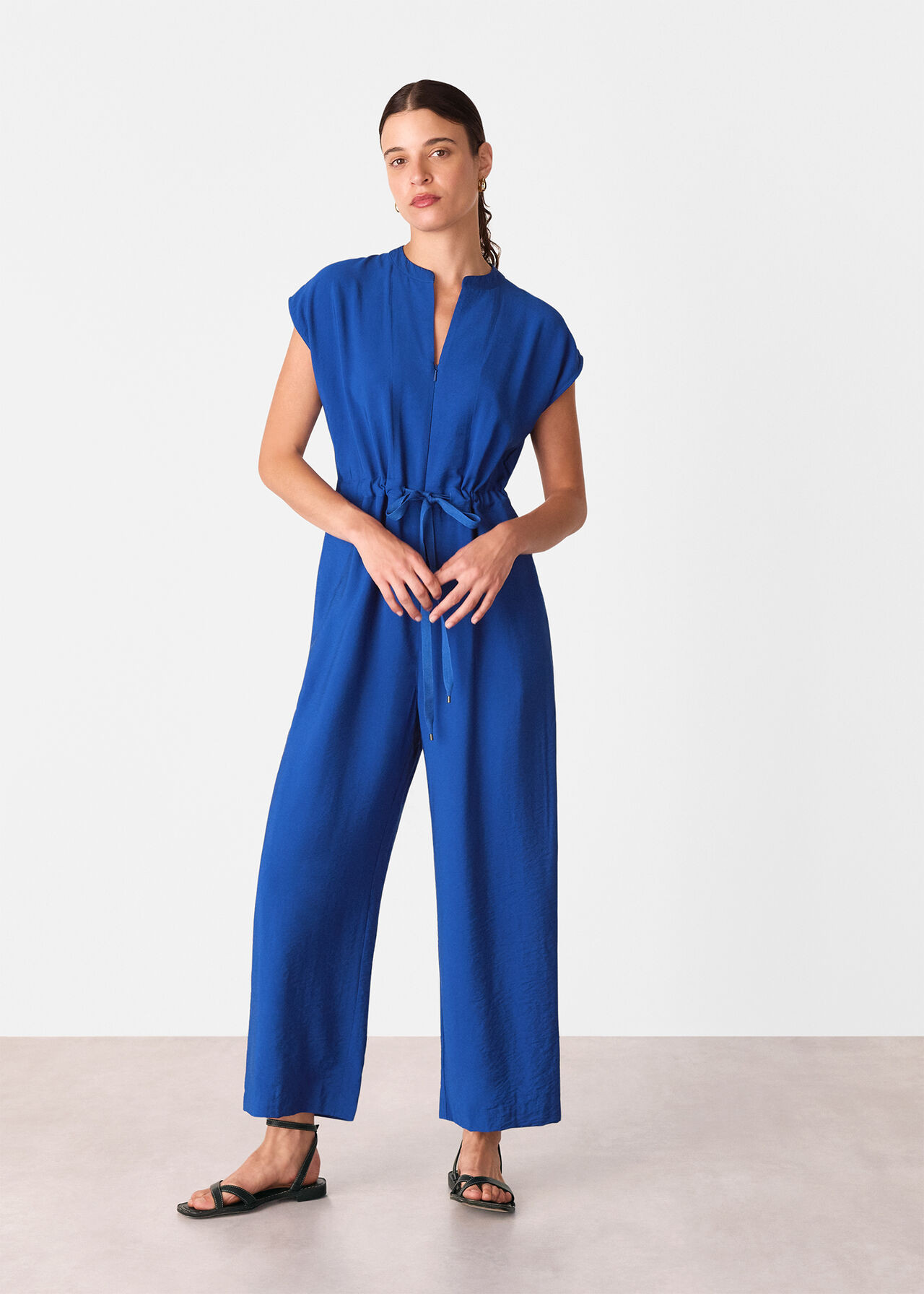 Cobalt Blue Sleeveless Drawstring Jumpsuit | WHISTLES | Whistles UK | | Whistles