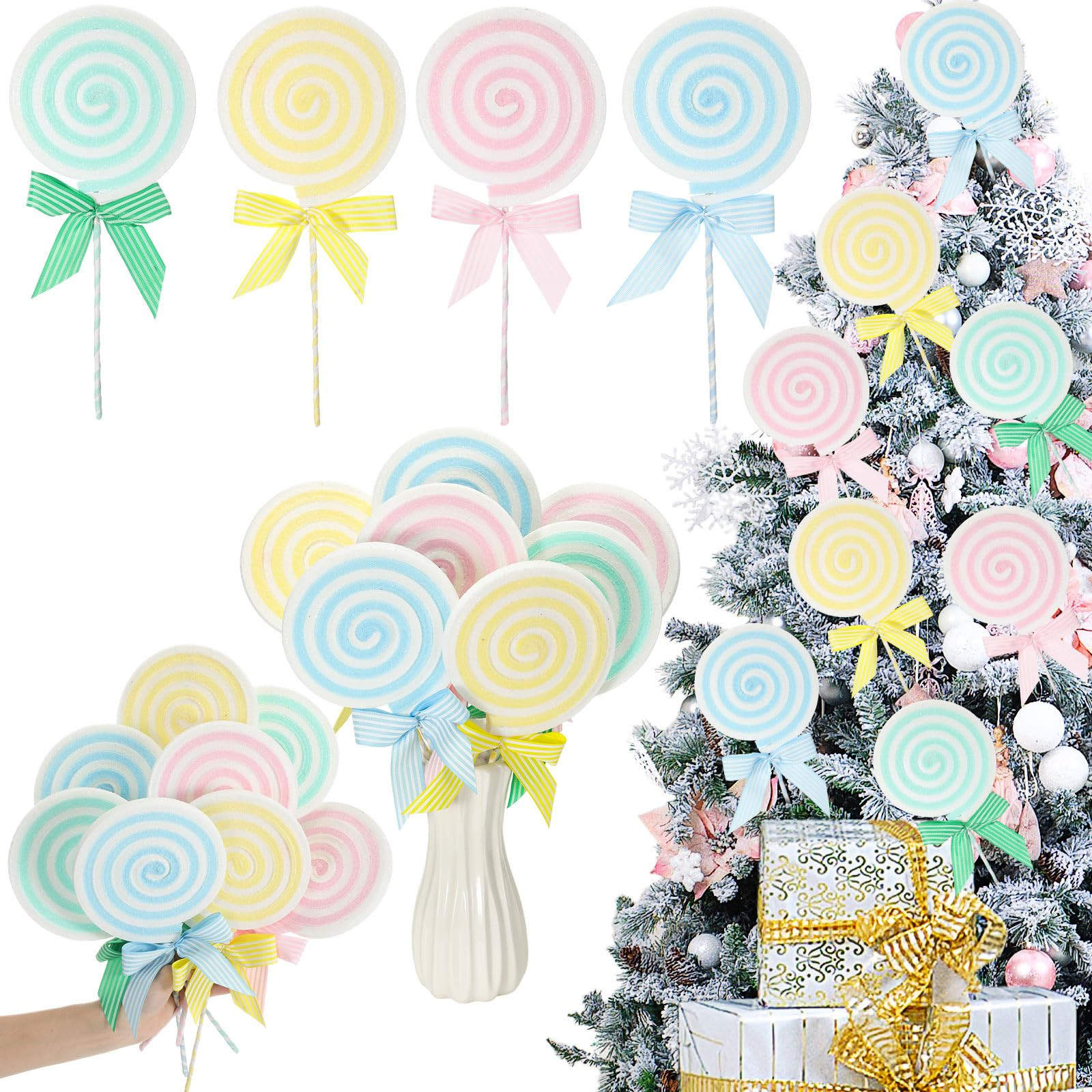 Suzile 8 Pcs 12 Inch Pastel Christmas Tree Ornaments Macaron Color Lollipop Candy Christmas Tree ... | Amazon (US)