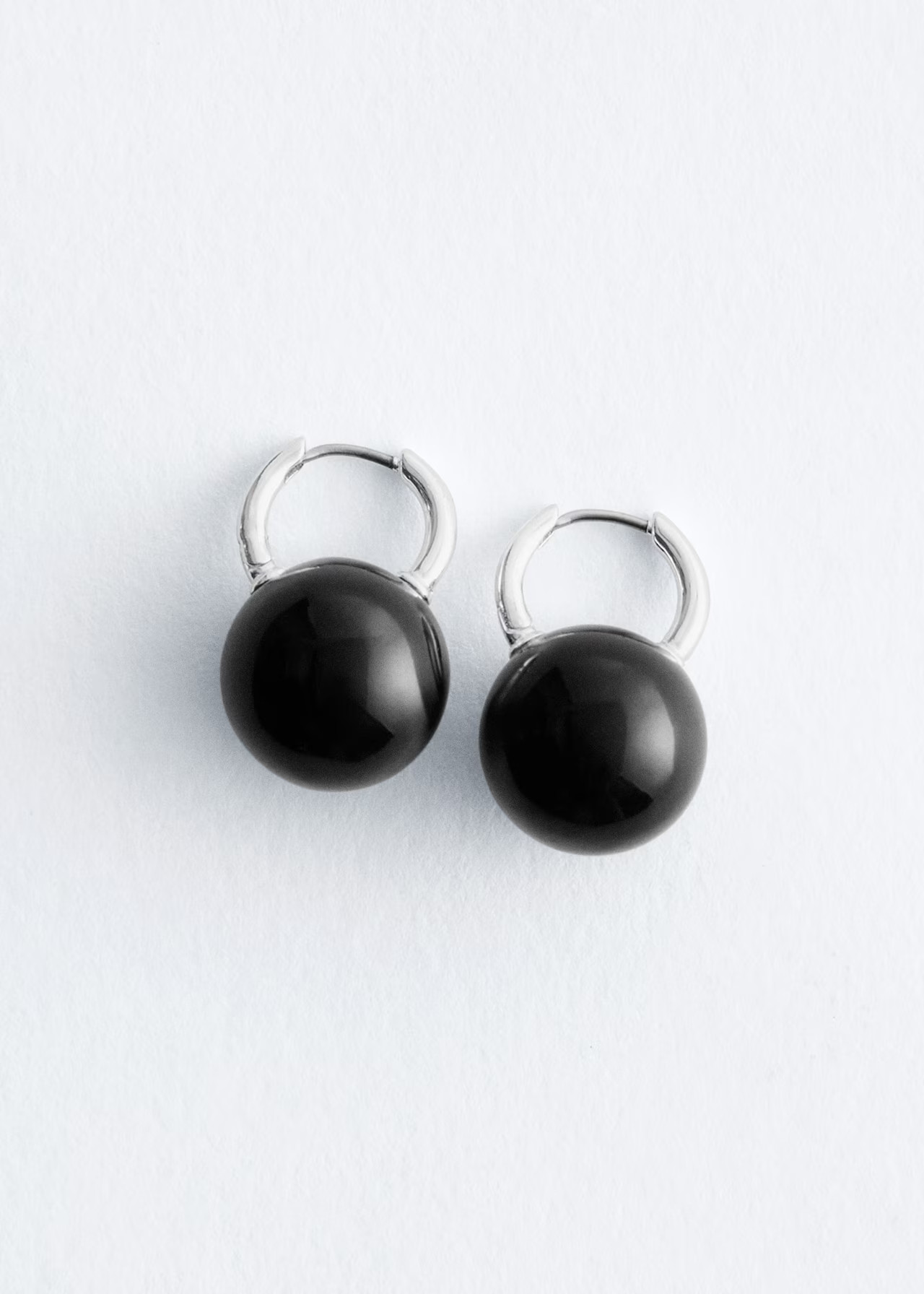 Sphere Bead Hoop Earrings - Silver/Black - Ladies | H&M GB | H&M (UK, MY, IN, SG, PH, TW, HK)