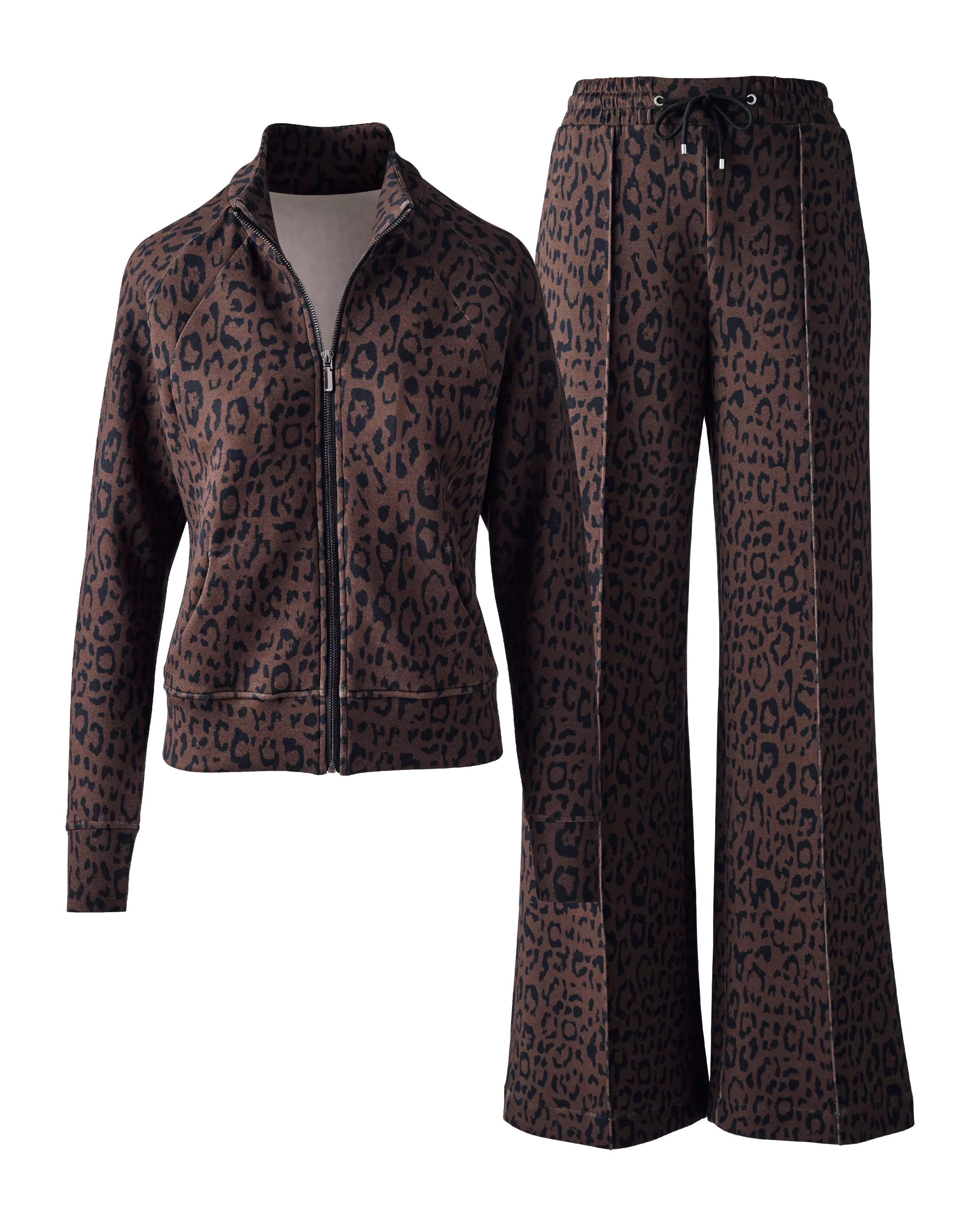 Printed Luxe Lounge Zip Front Seam Detail Jacket and Wide Leg Pintuck Pant Set - On The Run Cheet... | Boston Proper