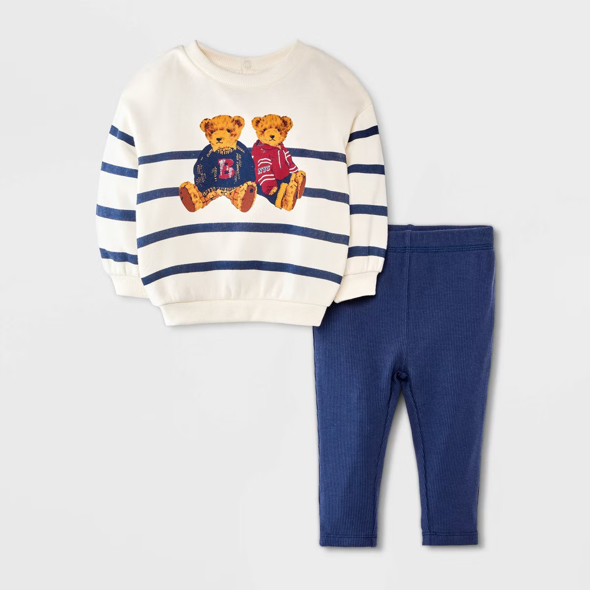 Baby Boys' 2pc Teddy Bear Fleece Sweatshirt & Pants Set - Off-White 3-6M | Target
