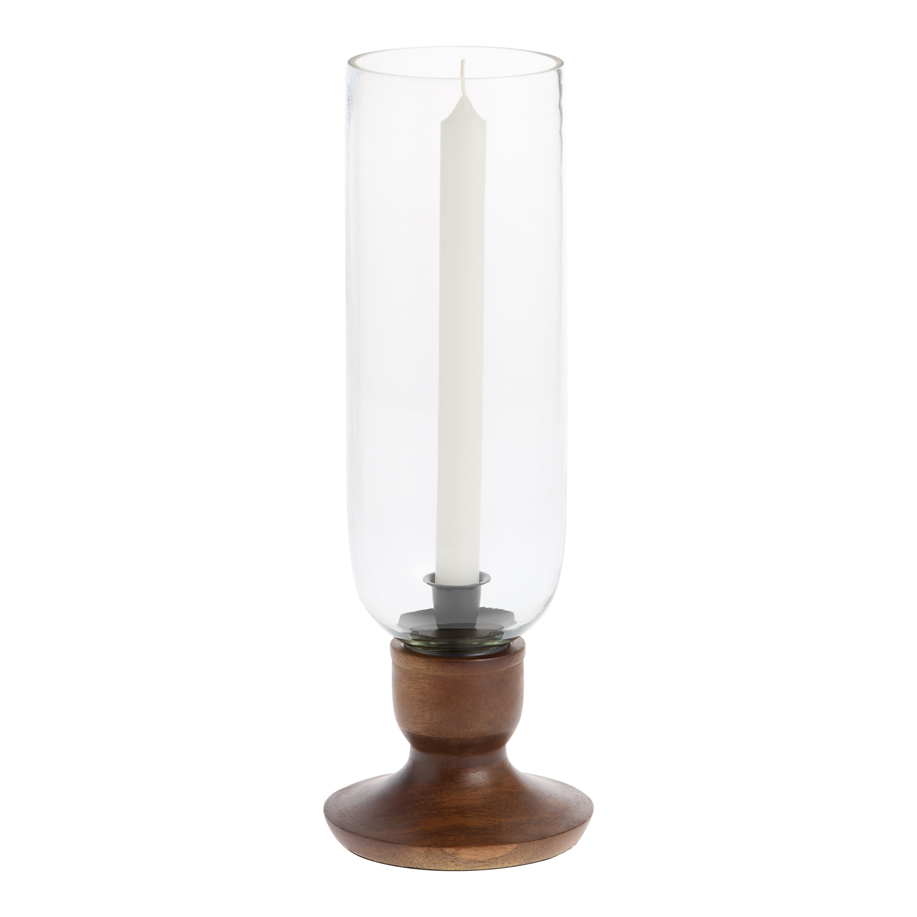 Wood and Glass Hurricane Taper Candle Holder | World Market